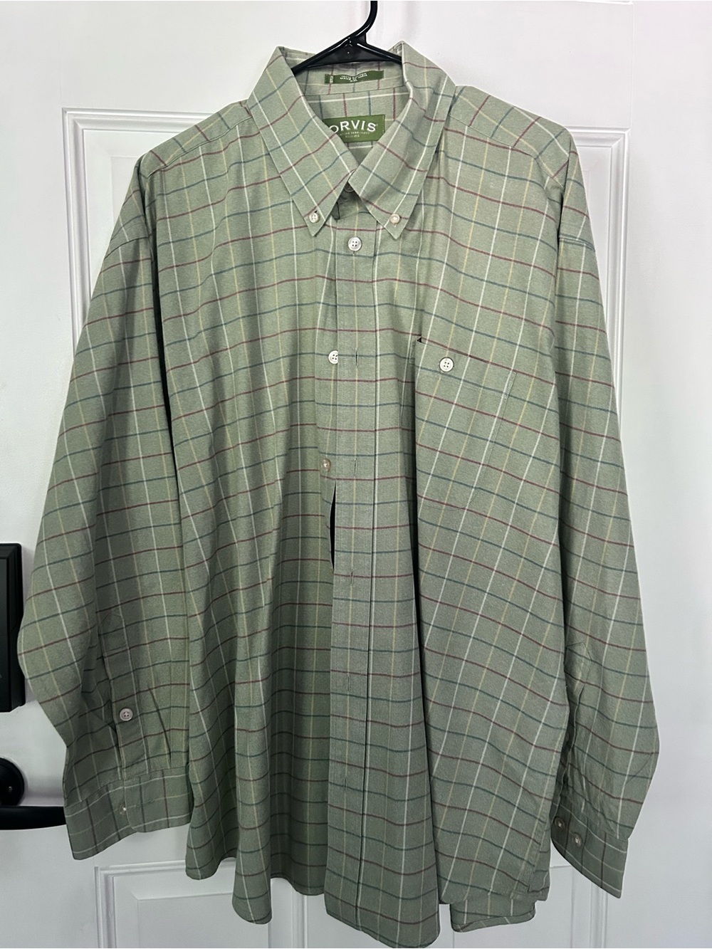 Orvis Men's Sage Green Plaid Button-Down Shirt